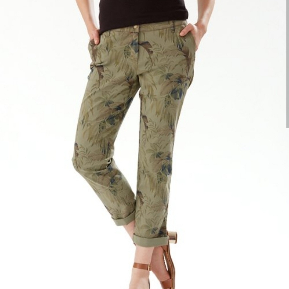 Tommy Bahama Don't Leaf Me Now Boracay Slim Boyfriend Pants Olive Size 4